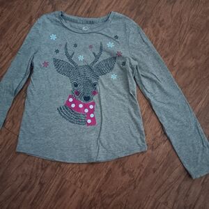 Wonder Nation Gray Long Sleeve Shirt with Reindeer Design